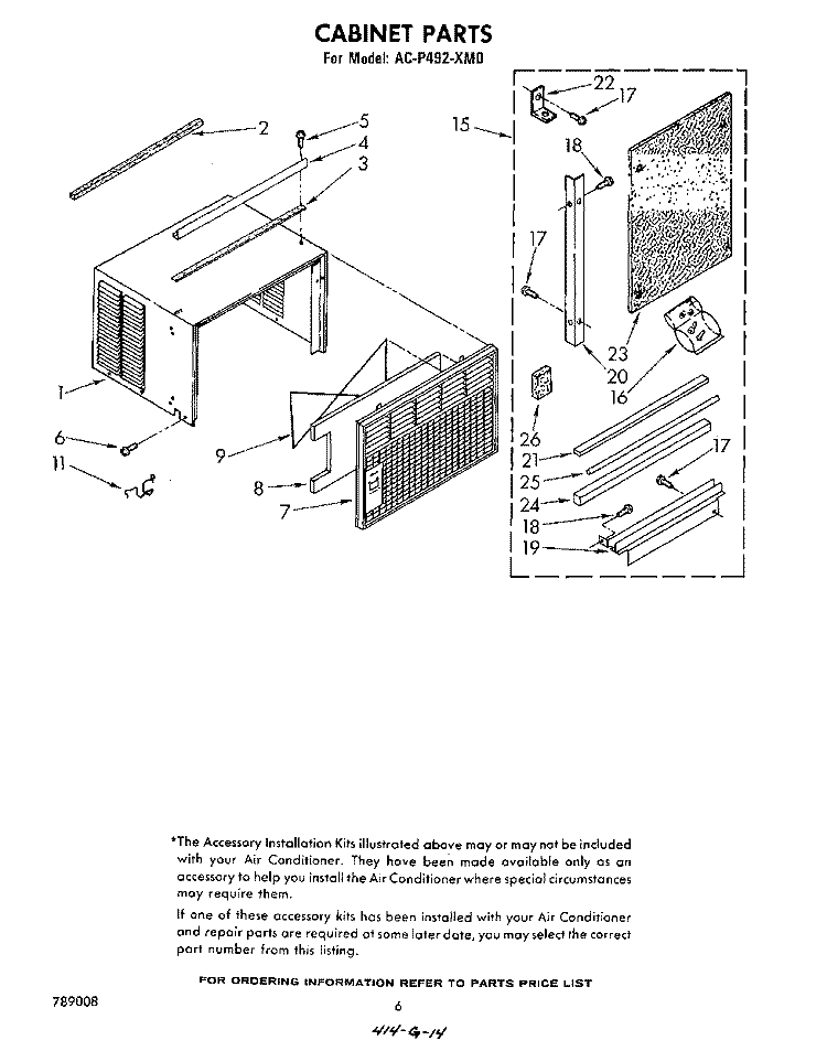 CABINET PARTS Diagram and Parts List for ACP492XM0  Whirlpool Air Conditioner