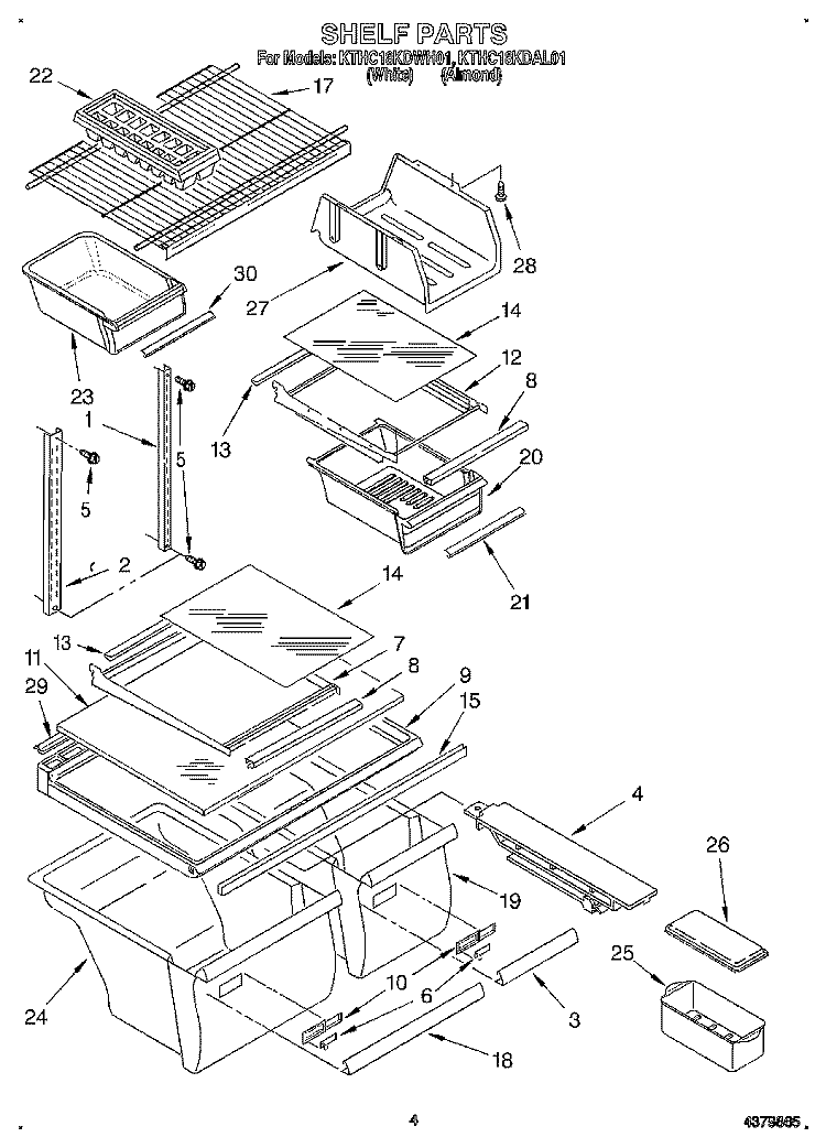 SHELF Diagram and Parts List for KTHC18KDAL01  KitchenAid Refrigerator