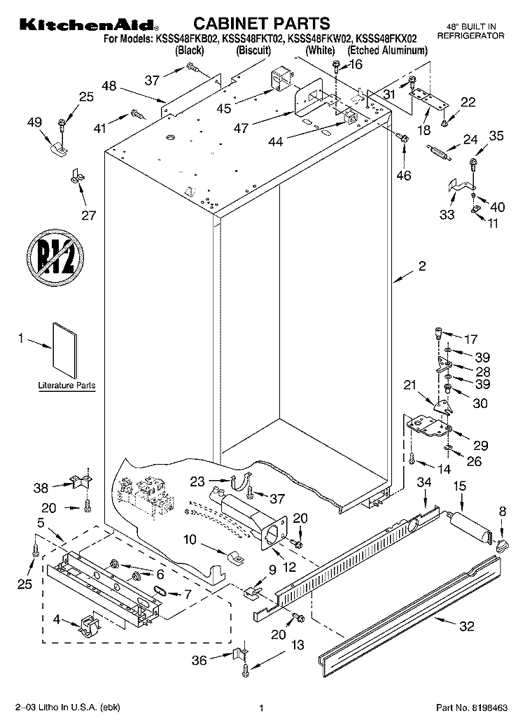 CABINET PARTS Diagram and Parts List for KSSS48FKB02  KitchenAid Refrigerator
