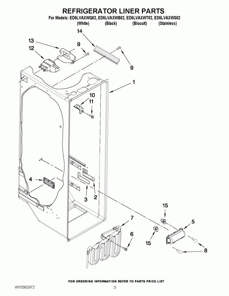 REFRIGERATOR LINER PARTS Diagram and Parts List for ED5LVAXWB02  Whirlpool Refrigerator