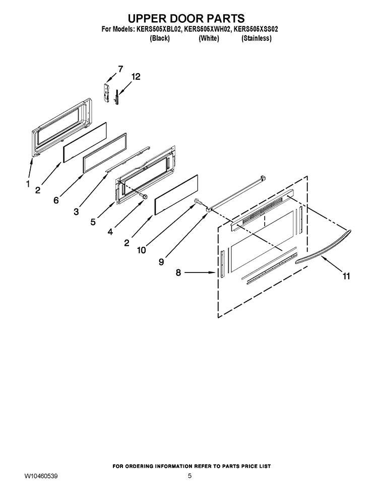 UPPER DOOR PARTS Diagram and Parts List for KERS505XBL02  KitchenAid Range