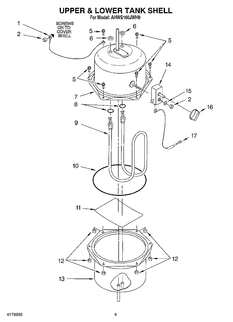 UPPER AND LOWER TANK SHELL Diagram and Parts List for AHWS160JAL0  Whirlpool Miscellaneous