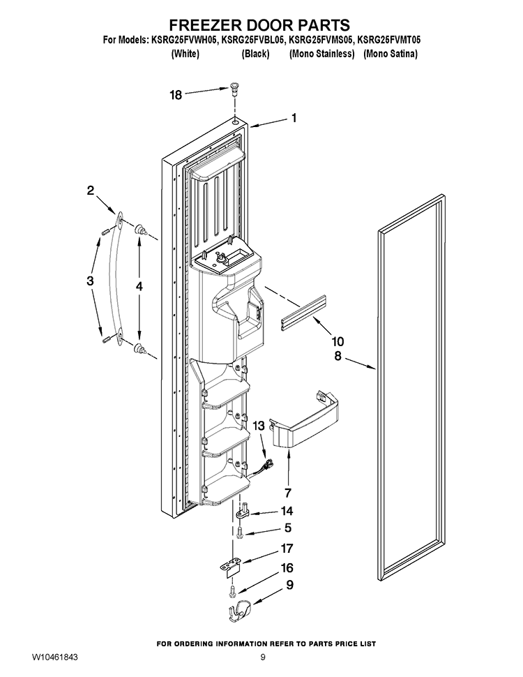 FREEZER DOOR PARTS Diagram and Parts List for KSRG25FVMS05  KitchenAid Refrigerator