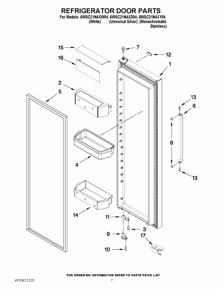 REFRIGERATOR DOOR PARTS Diagram and Parts List for 6WSC21N4XY04  Whirlpool Refrigerator