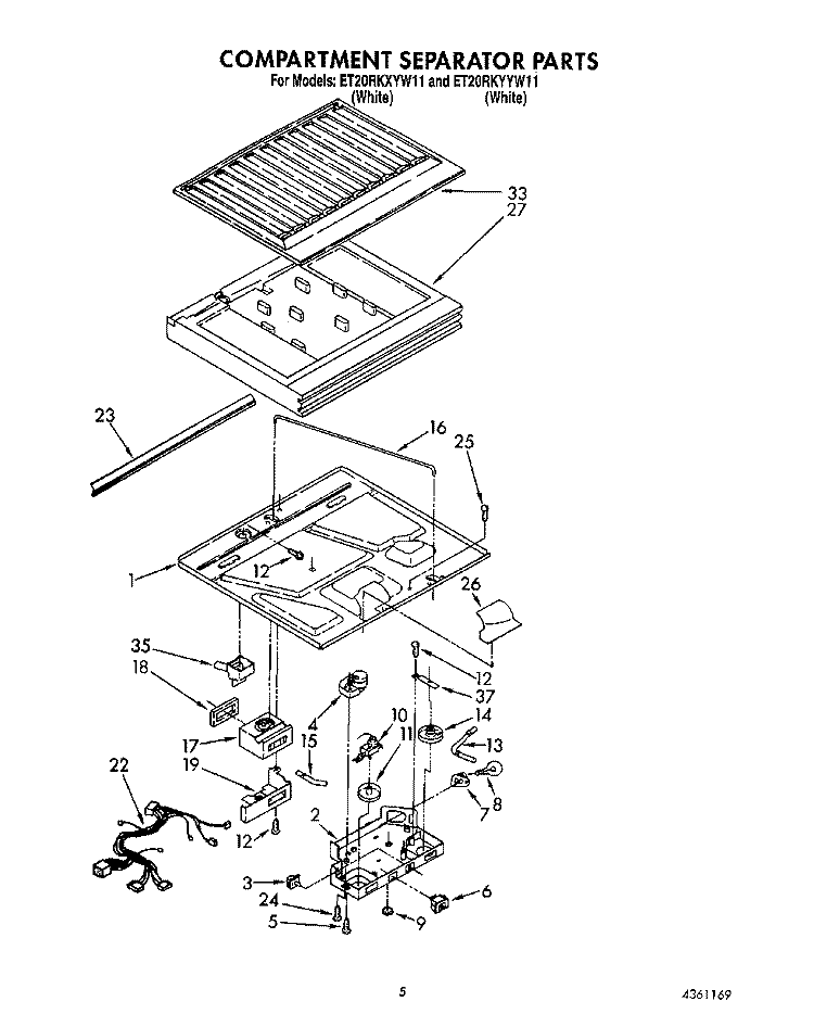 COMPARTMENT SEPARATOR Diagram and Parts List for ET20RKYYW11  Whirlpool Refrigerator