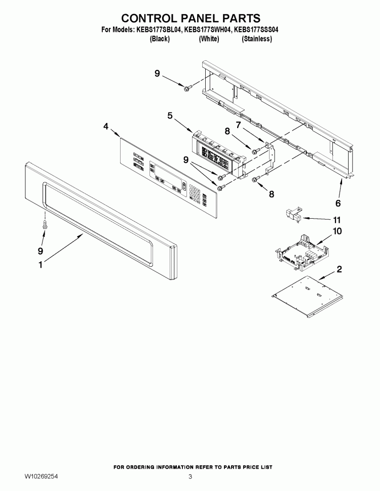 CONTROL PANEL PARTS Diagram and Parts List for KEBS177SSS04  KitchenAid Wall Oven