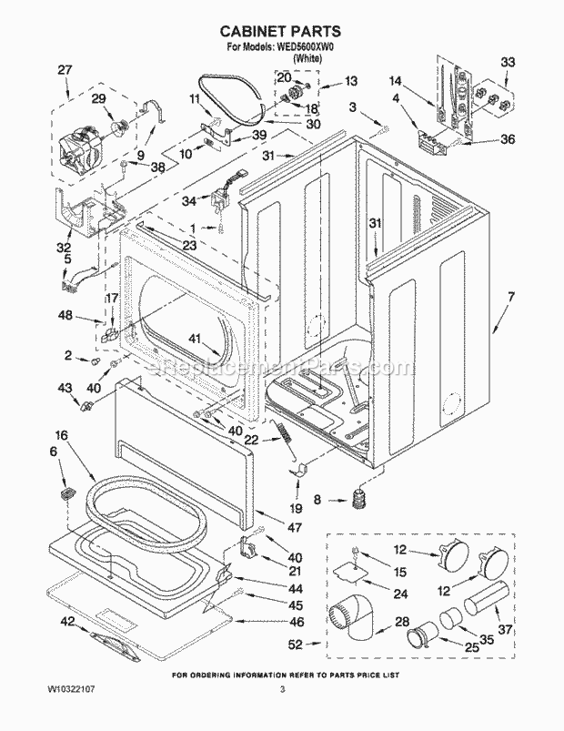 CABINET PARTS Diagram and Parts List for WED5600XW0  Whirlpool Dryer