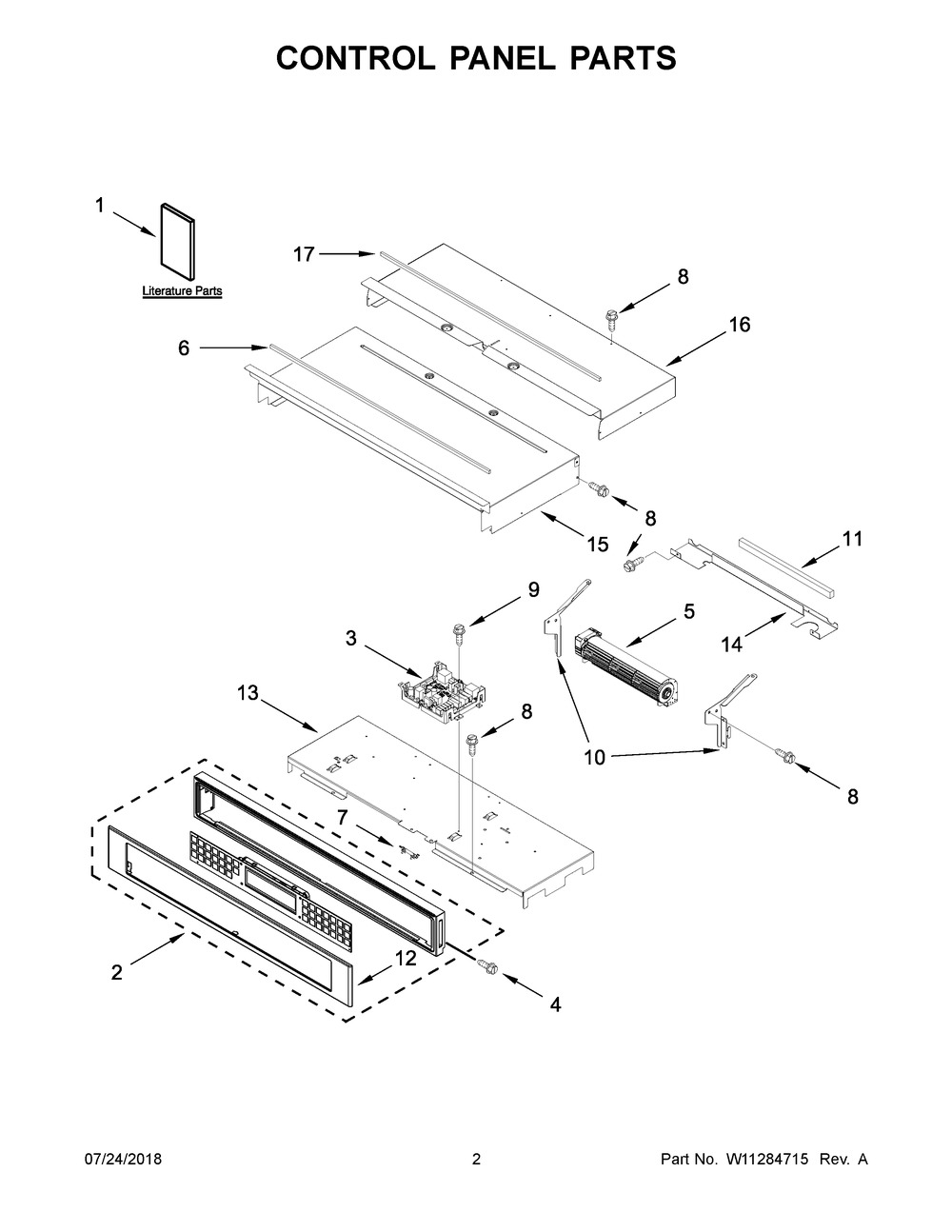 Control Panel Parts Diagram and Parts List for KOSE507EBL04  Whirlpool Wall Oven
