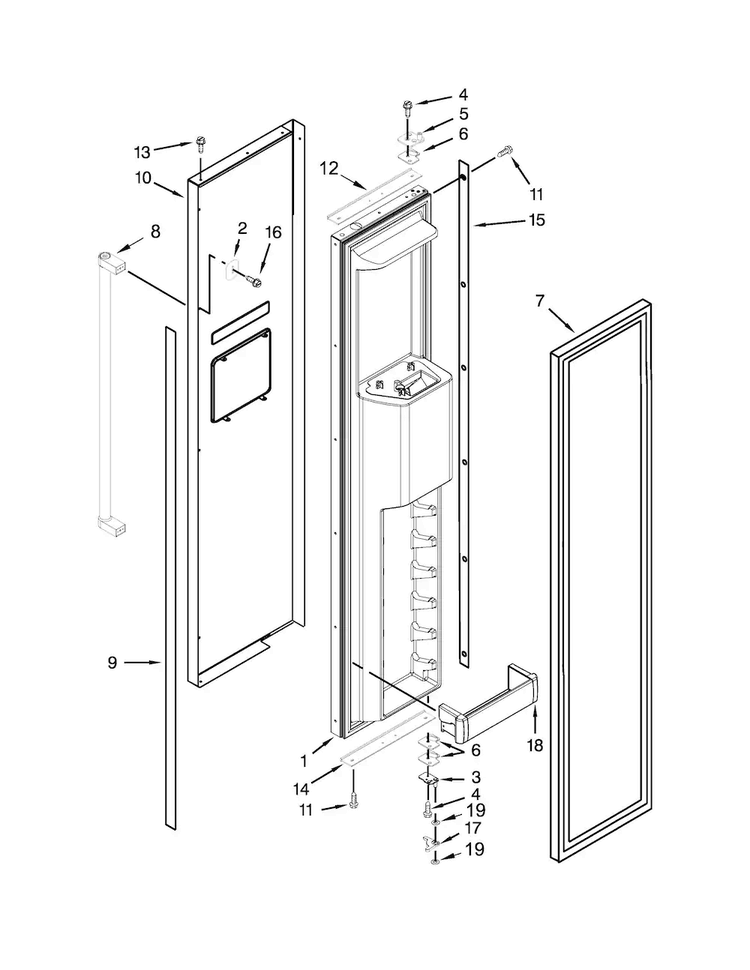 Freezer Door Parts Diagram and Parts List for KBSD602ESS00  KitchenAid Refrigerator