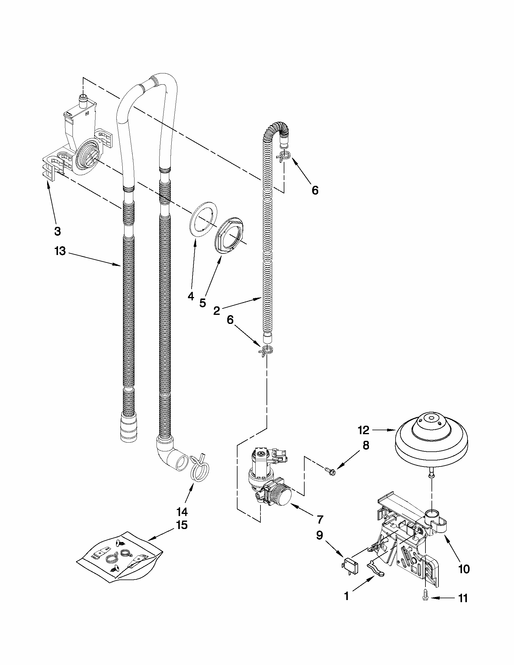 Fill, Drain And Overfill Parts Diagram and Parts List for 66515023K113  Kenmore Dishwasher
