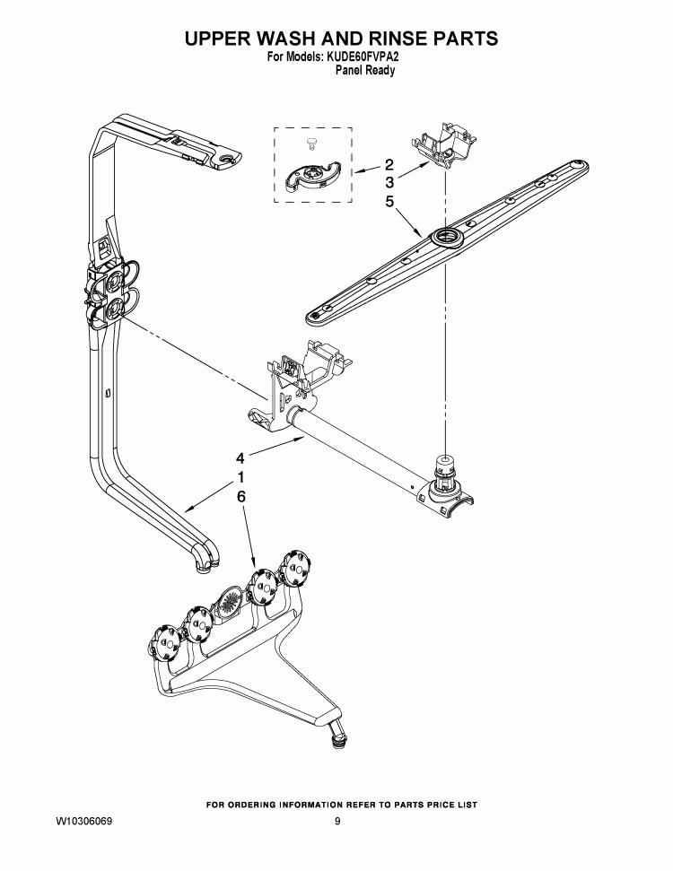 UPPER WASH AND RINSE PARTS Diagram and Parts List for KUDE60FVPA2  KitchenAid Dishwasher