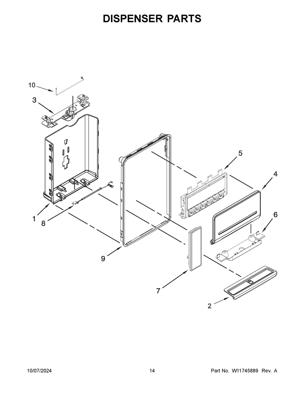 08 - Dispenser Parts Diagram and Parts List for MFW2055FRZ06  Whirlpool Refrigerator