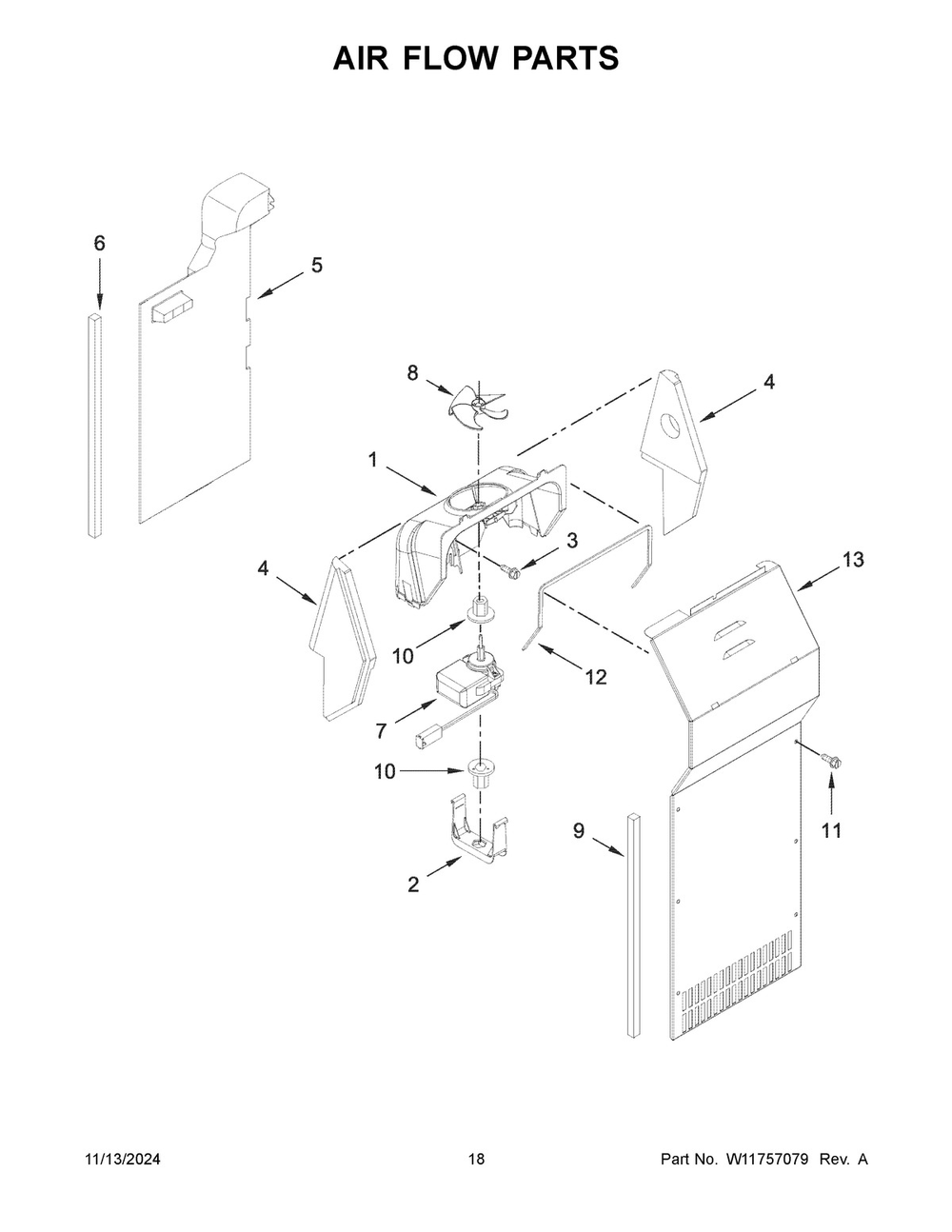 10 - Air Flow Parts Diagram and Parts List for ASI2575GRB12  Whirlpool Refrigerator