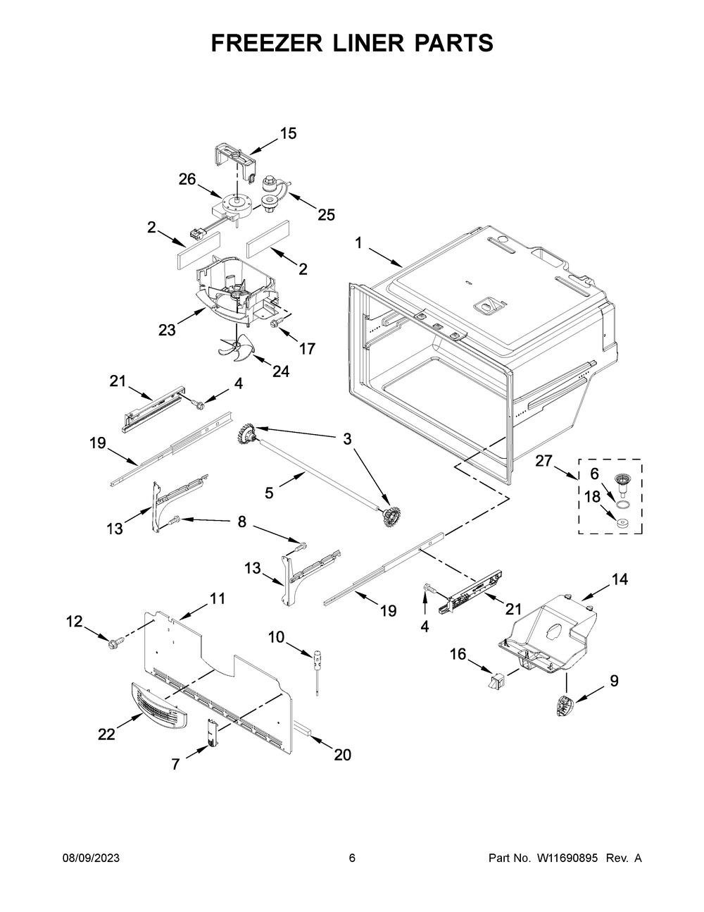 Freezer Liner Parts Diagram and Parts List for WRX735SDHB08  Whirlpool Refrigerator