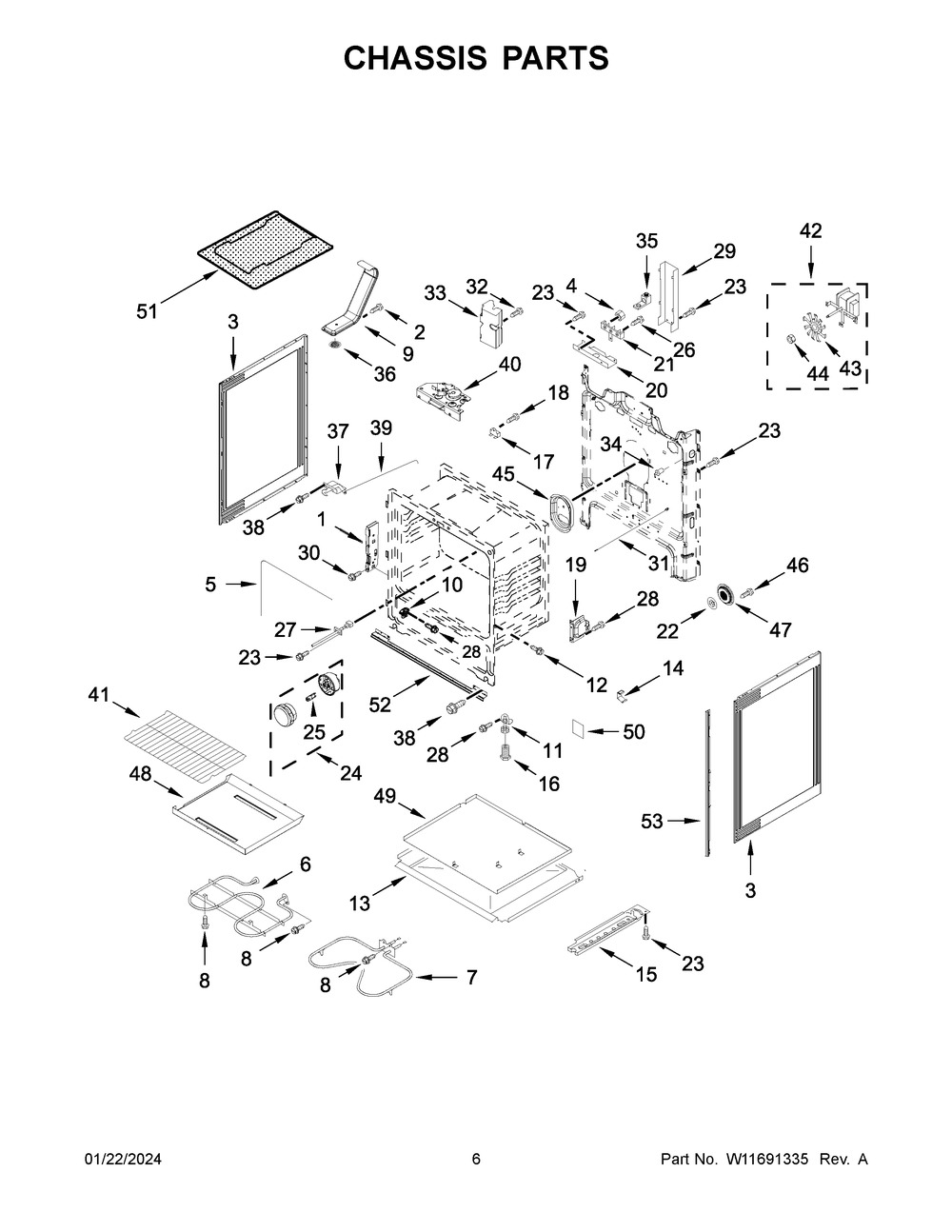 Chassis Parts Diagram and Parts List for WFE550S0LW3  Whirlpool Range