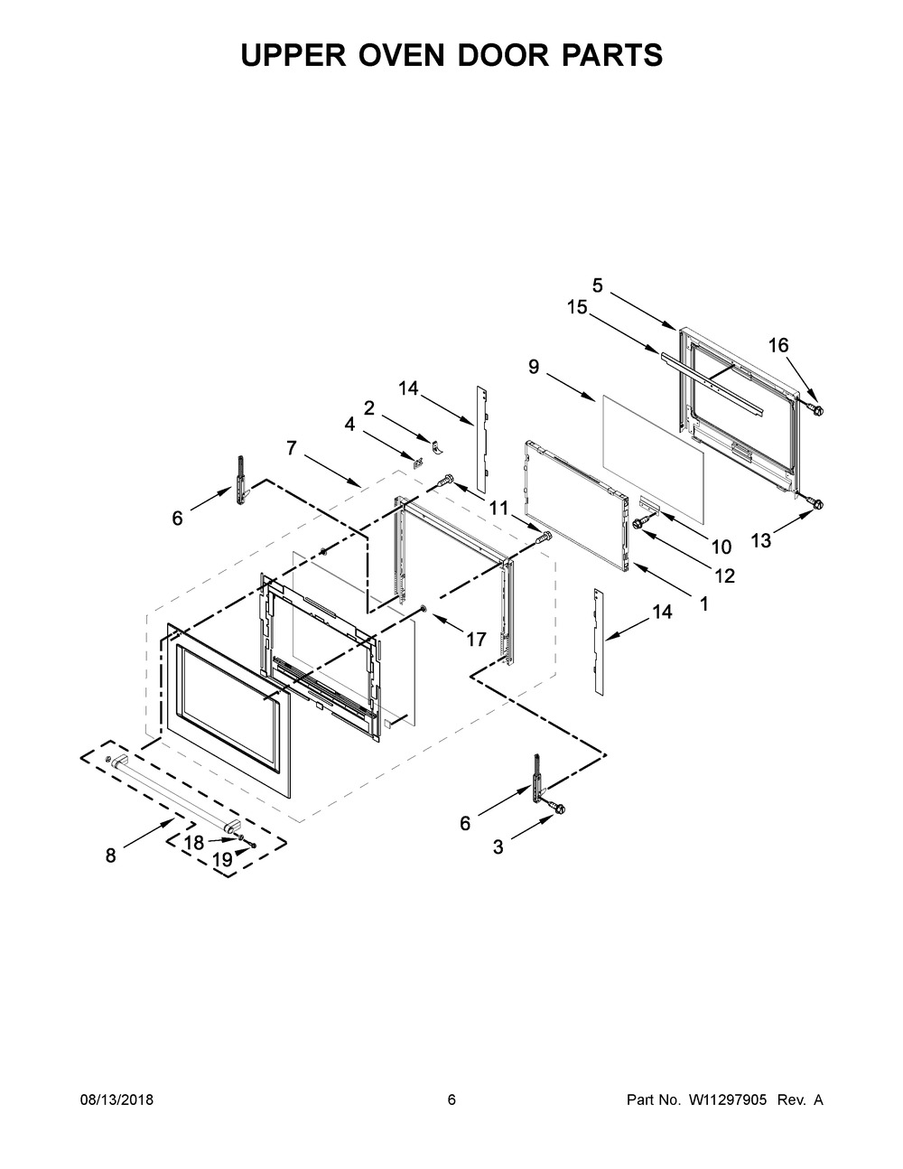 Upper Oven Door Parts Diagram and Parts List for KODE307ESS04  Whirlpool Wall Oven