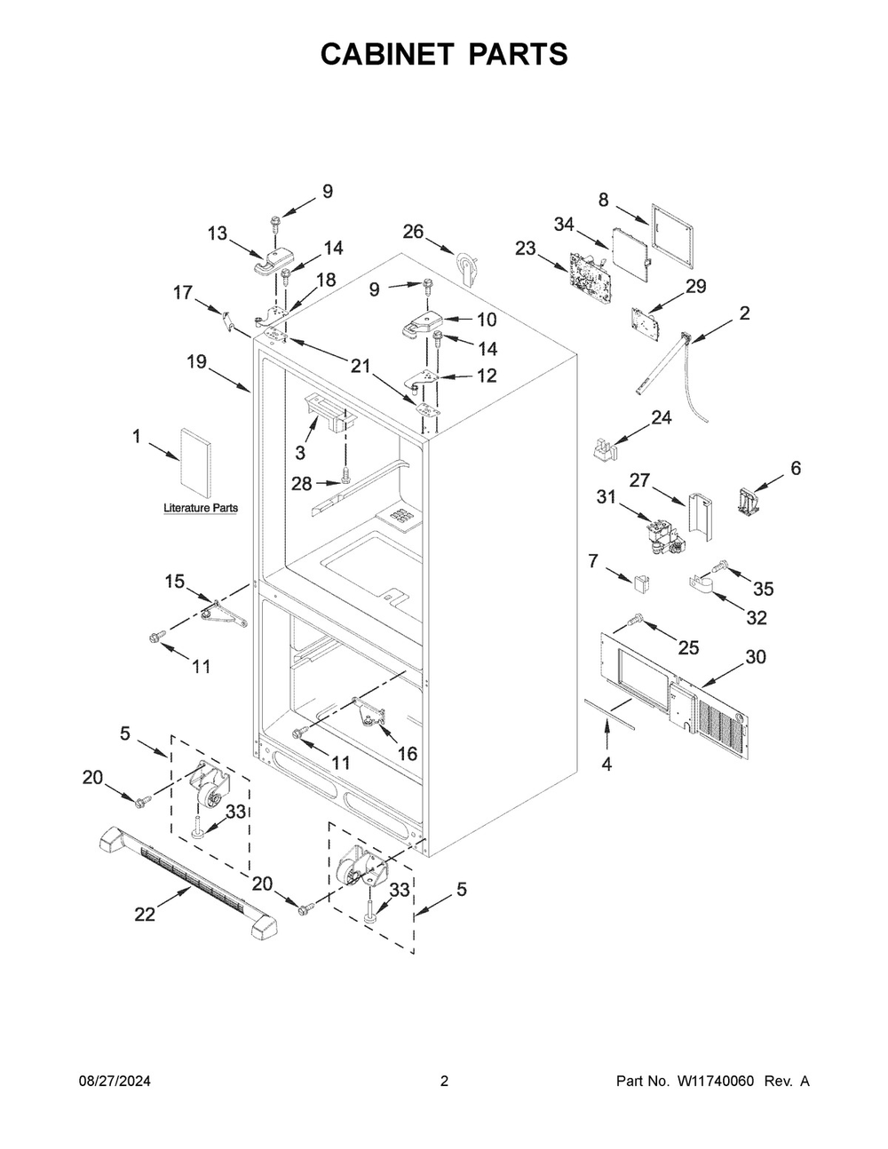 02 - Cabinet Parts Diagram and Parts List for KRFC302EBS09  Whirlpool Refrigerator