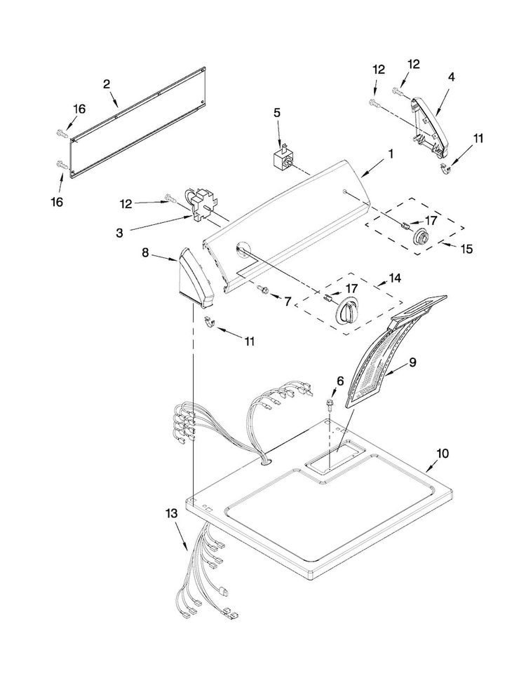 Top And Console Parts Diagram and Parts List for 1106072010  Kenmore Dryer