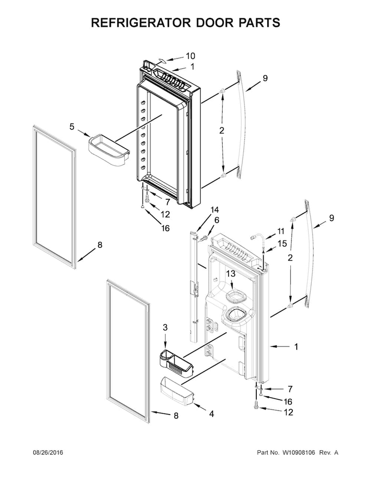 Refrigerator Door Parts Diagram and Parts List for WRF555SDFZ01  Whirlpool Refrigerator