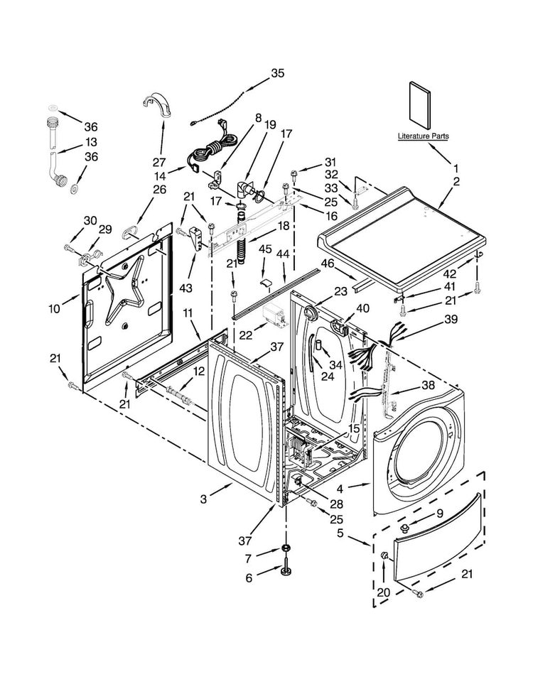 Top And Cabinet Parts Diagram and Parts List for CHW9060AW0  Whirlpool Washer