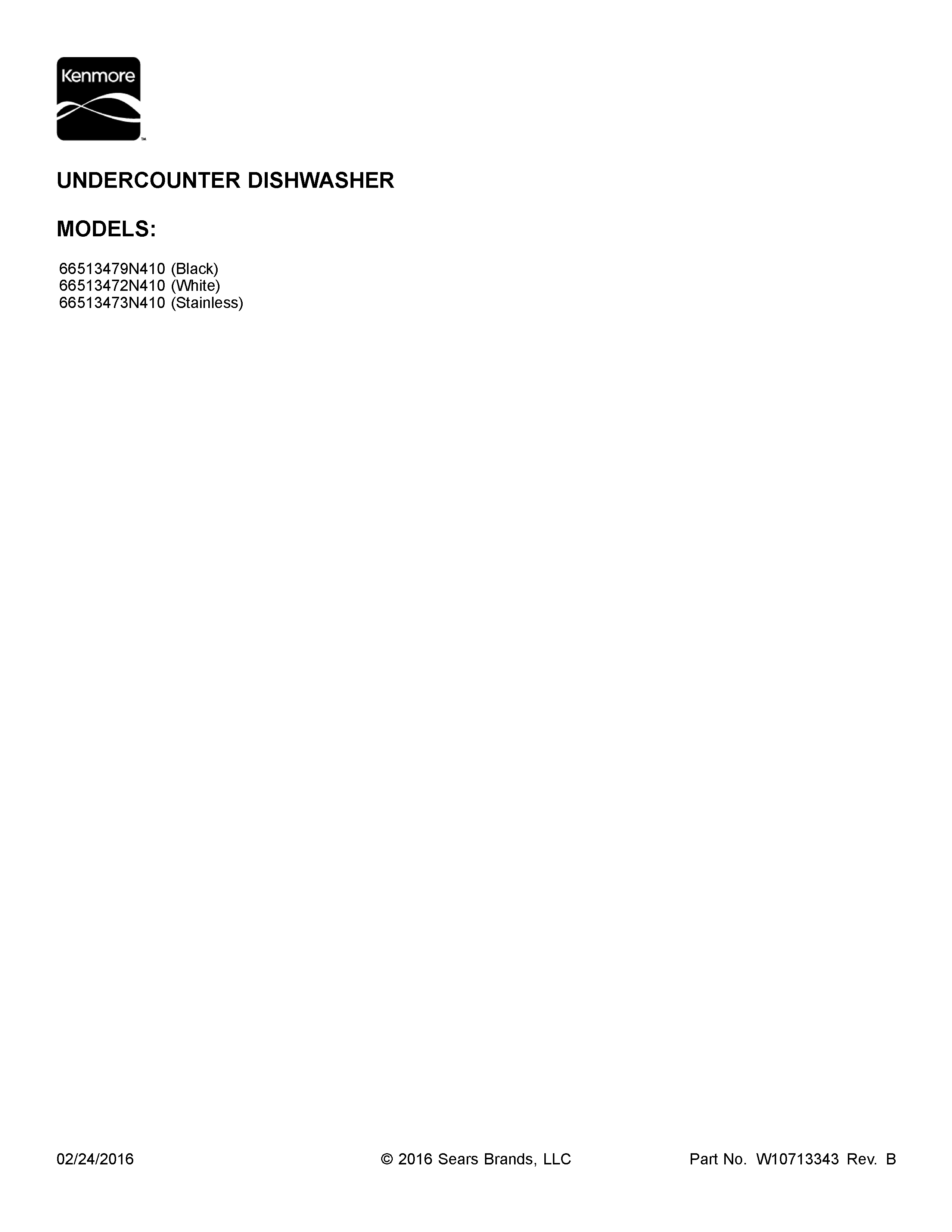 Cover Sheet Diagram and Parts List for 66513479N410  Kenmore Dishwasher