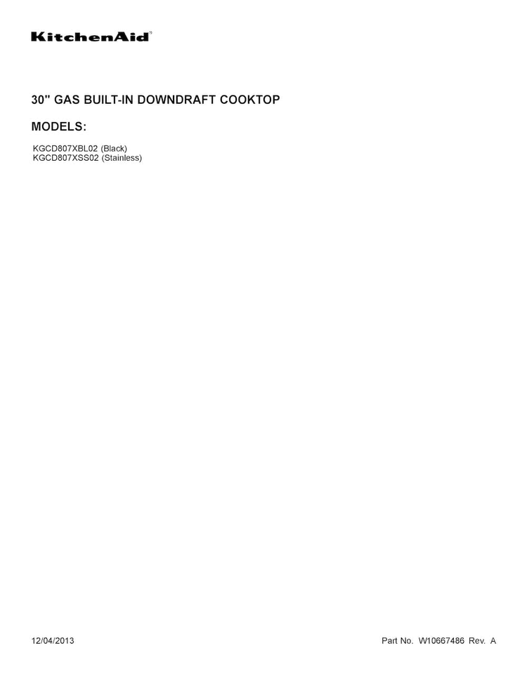 Cover Sheet Diagram and Parts List for KGCD807XBL02  KitchenAid Cooktop