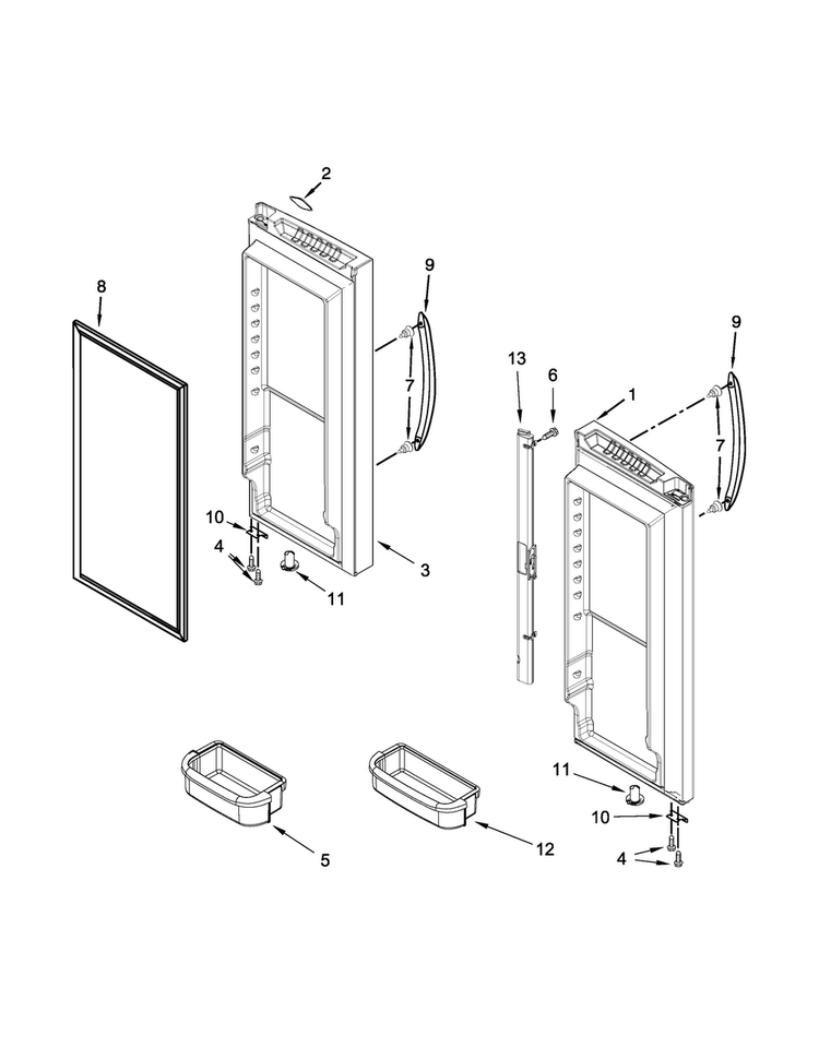 Refrigerator Door Parts Diagram and Parts List for WRF540CWBW00  Whirlpool Refrigerator