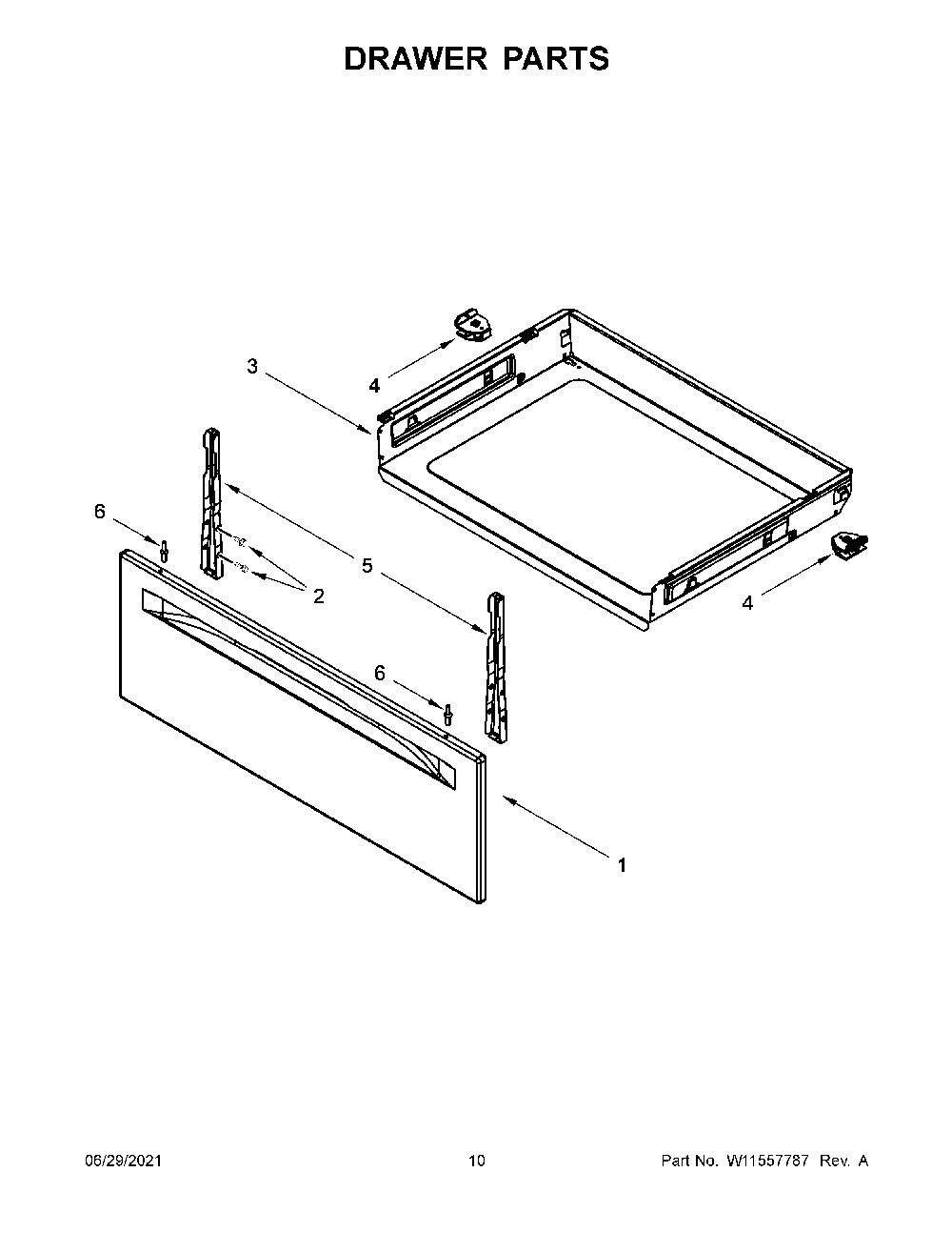06 - Drawer Parts Diagram and Parts List for YMER6600FB3  Whirlpool Range