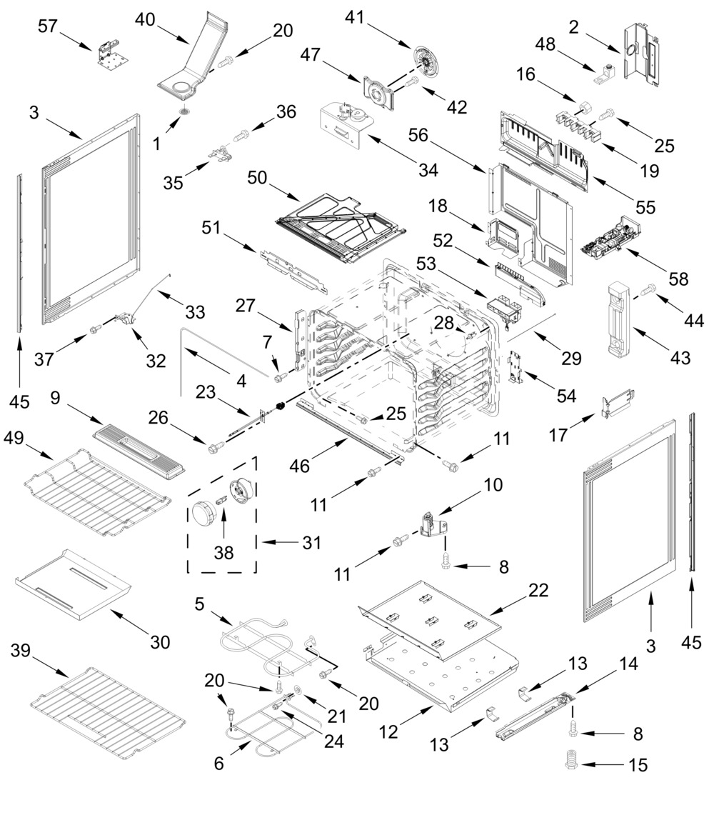 Chassis Parts Diagram and Parts List for KSES530SBE0  Whirlpool Range