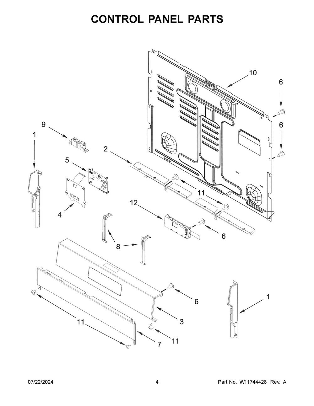 03 - Control Panel Parts Diagram and Parts List for WFGS5030RV0  Whirlpool Range