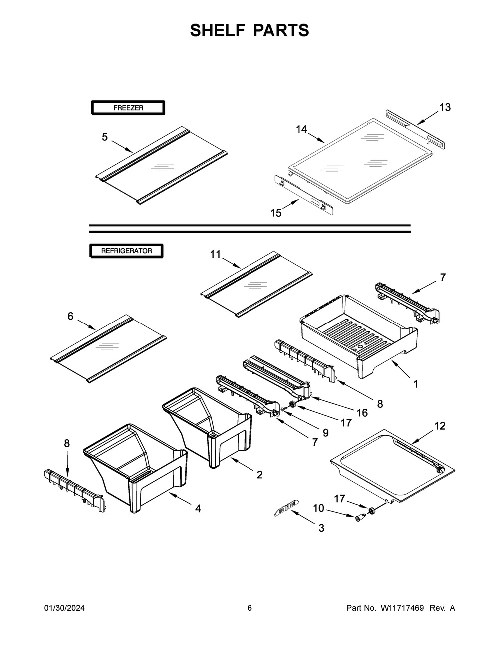 Shelf Parts Diagram and Parts List for WRT541SZDZ03  Whirlpool Refrigerator