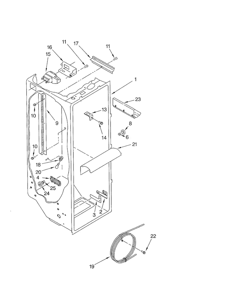 Refrigerator Liner Diagram and Parts List for KSRB25FKBL02  KitchenAid Refrigerator