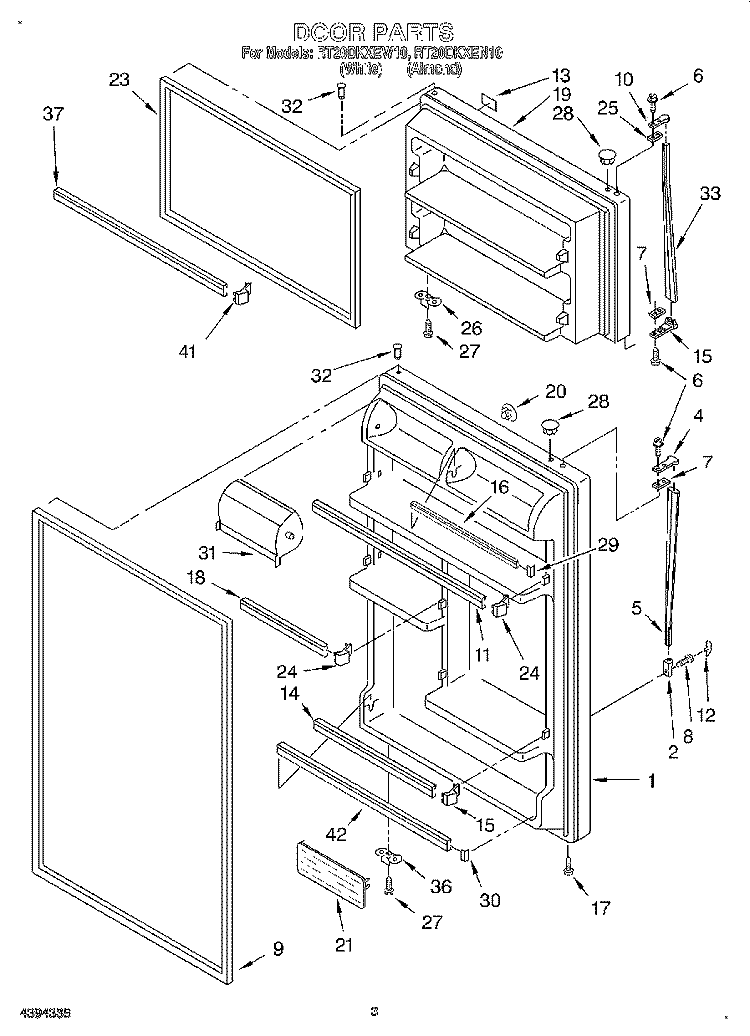DOOR Diagram and Parts List for RT20DKXEN10  Roper Refrigerator