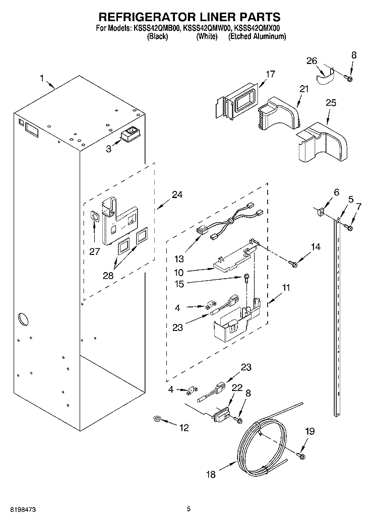 REFRIGERATOR LINER PARTS Diagram and Parts List for KSSS42QMB00  KitchenAid Refrigerator