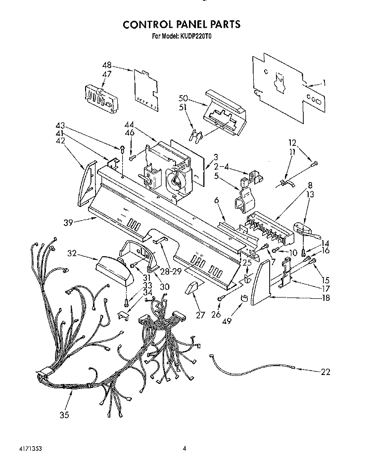 CONTROL PANEL, LIT/OPTIONAL Diagram and Parts List for KUDP220T0  KitchenAid Dishwasher