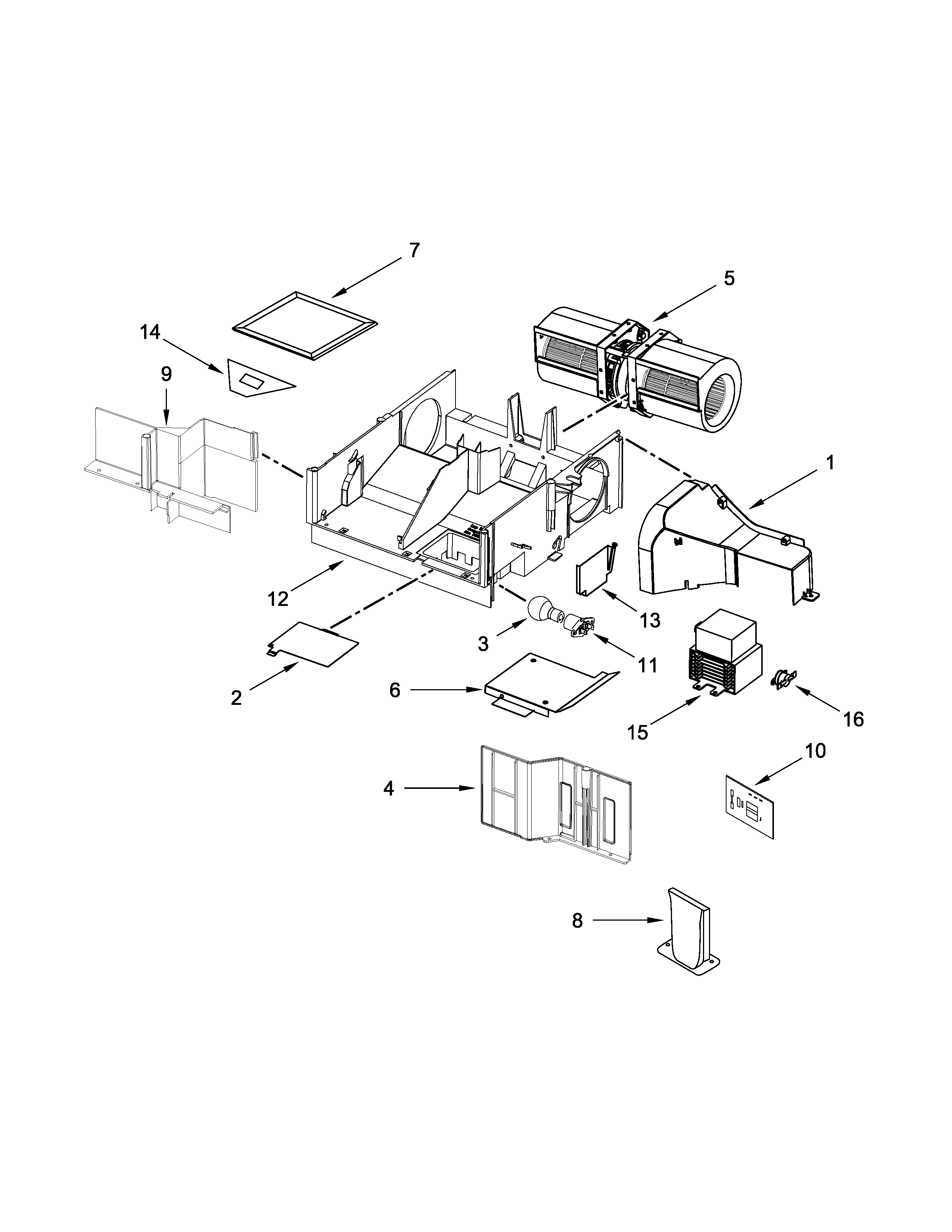 Air Flow Parts Diagram and Parts List for IMH160DW1  Whirlpool Microwave