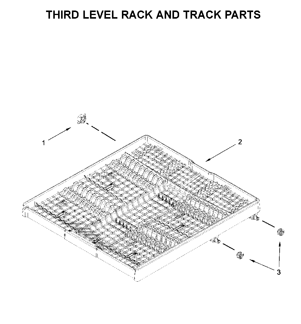 Third level rack and track parts Diagram and Parts List for WDT750SAKB0  Whirlpool Dishwasher