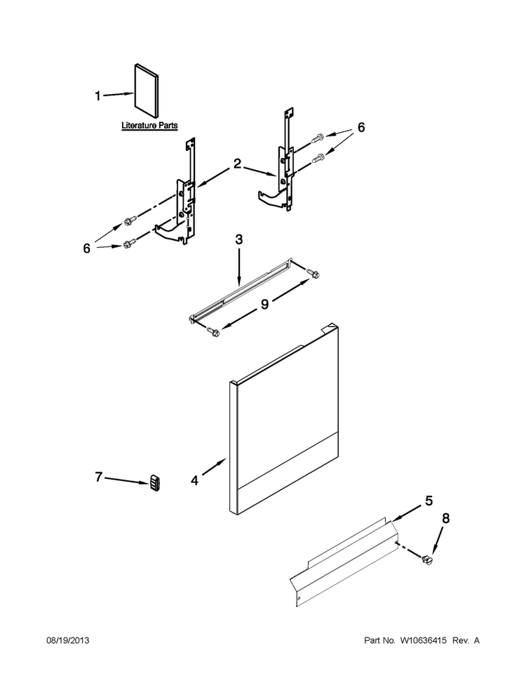 Door And Panel Parts Diagram and Parts List for WDF111PABB3  Whirlpool Dishwasher