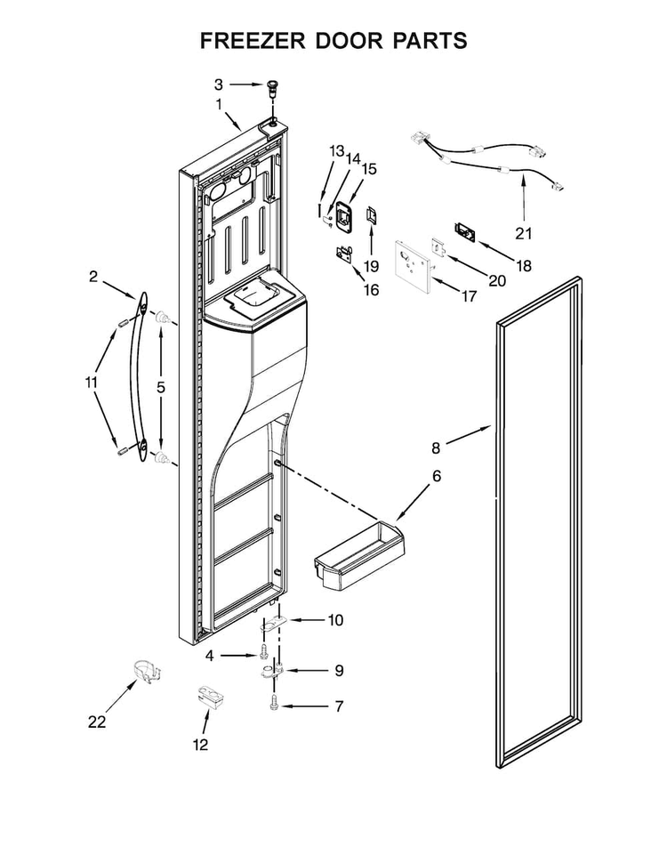 Freezer Door Parts Diagram and Parts List for 10651789410  Kenmore Refrigerator