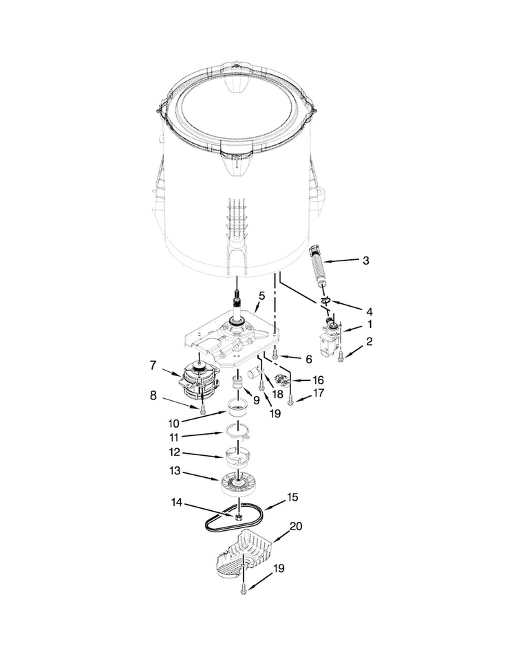 Gearcase, Motor And Pump Parts Diagram and Parts List for WTW4900BW1  Whirlpool Washer