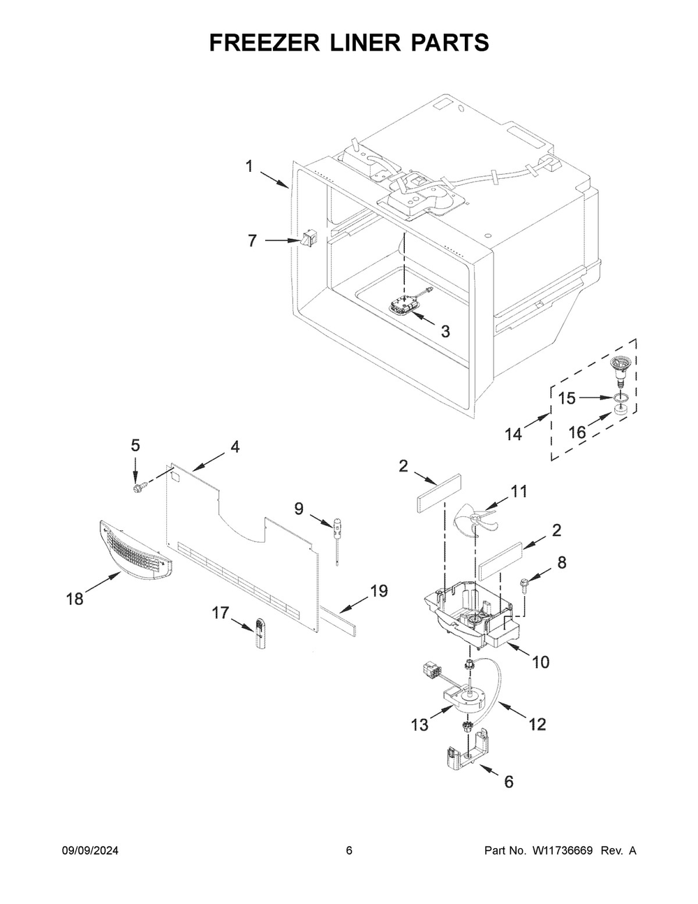 04 - Freezer Liner Parts Diagram and Parts List for KRMF706ESS06  Whirlpool Refrigerator