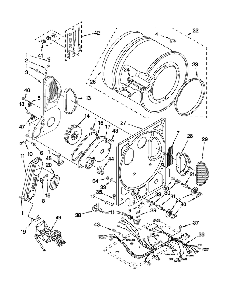 Dryer Bulkhead Parts Diagram and Parts List for 11098752799  Kenmore Washer Dryer Combo