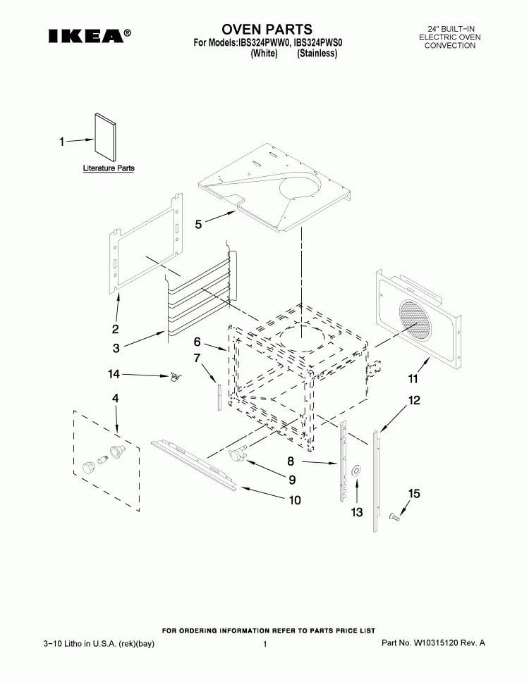 OVEN PARTS Diagram and Parts List for IBS324PWW0  Whirlpool Wall Oven