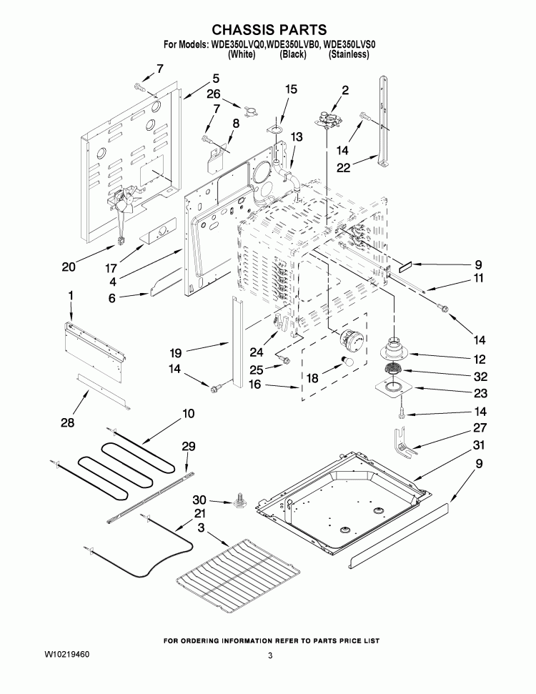 CHASSIS PARTS Diagram and Parts List for WDE350LVQ0  Whirlpool Range