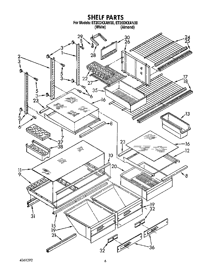 SHELF, LIT/OPTIONAL Diagram and Parts List for ET20DKXAN00  Whirlpool Refrigerator