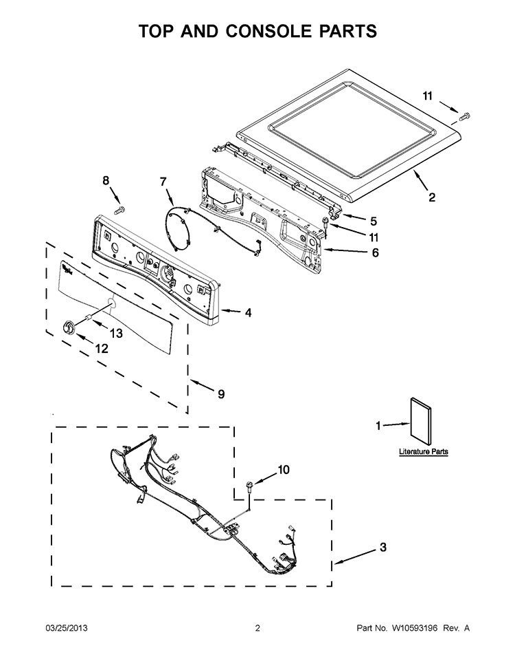 TOP AND CONSOLE PARTS Diagram and Parts List for WGD86HEBC0  Whirlpool Dryer