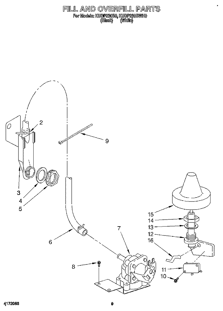 FILL AND OVERFILL Diagram and Parts List for KUDP230BWH0  KitchenAid Dishwasher