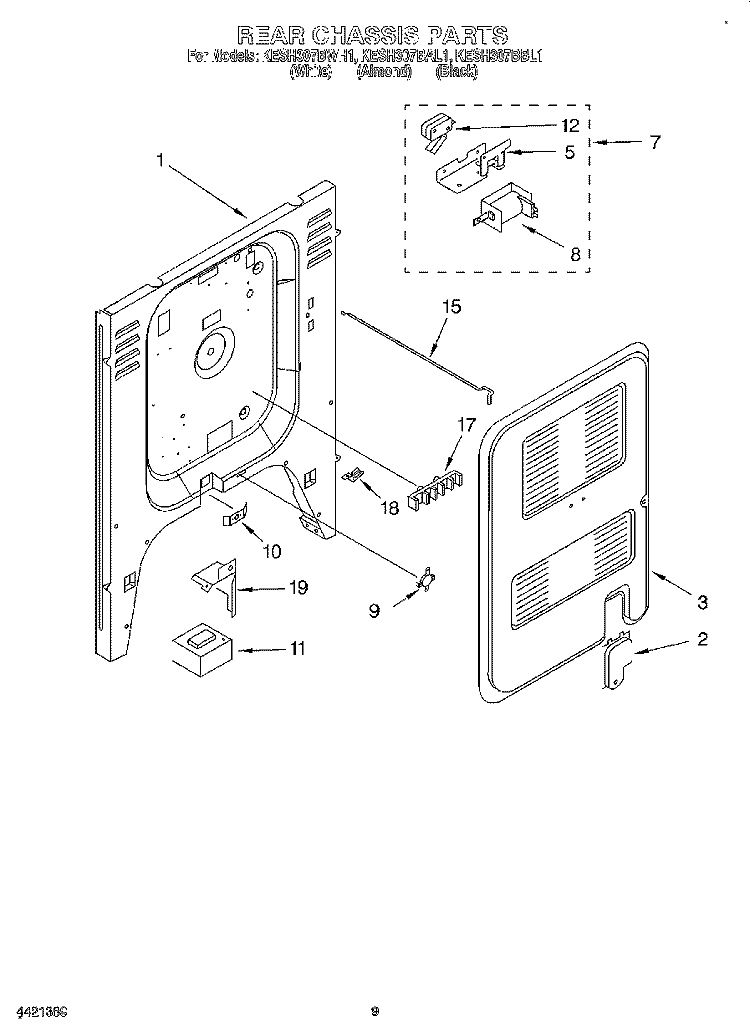 REAR CHASSIS, OPTIONAL Diagram and Parts List for KESH307BBL1  KitchenAid Range