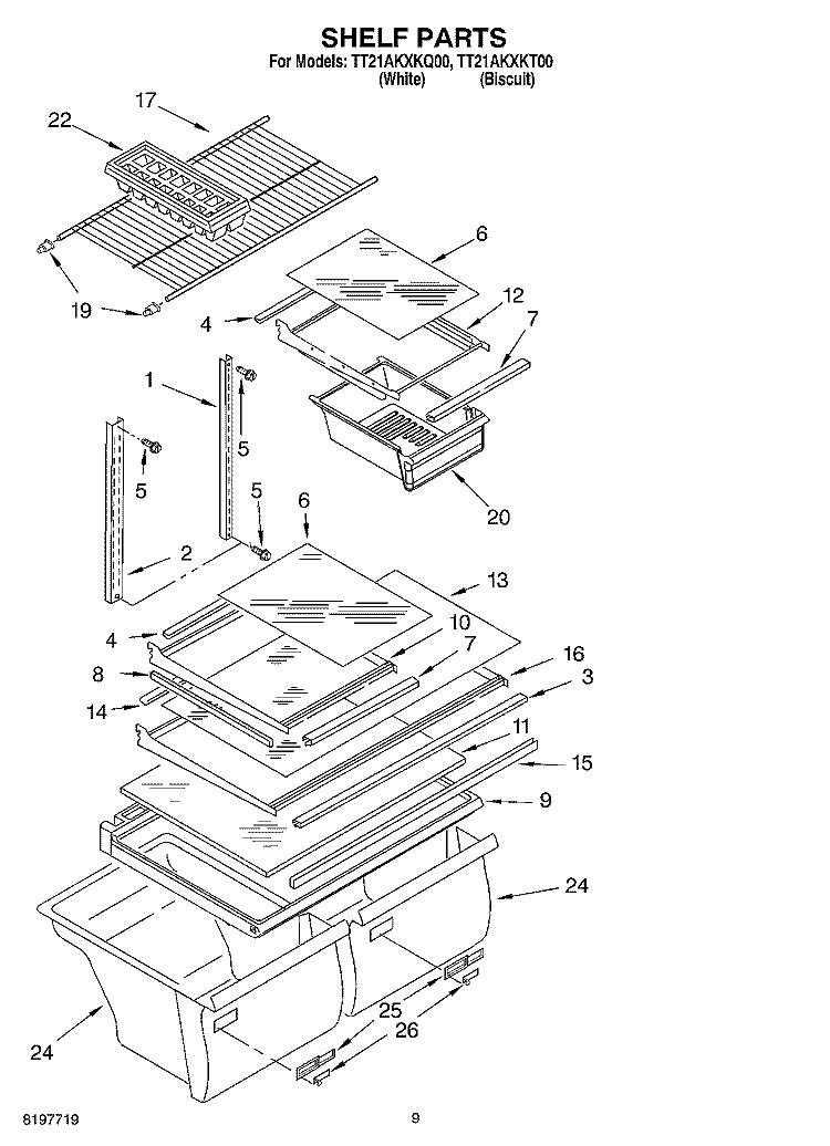 SHELF, OPTIONAL Diagram and Parts List for TT21AKXKQ00  Estate Refrigerator