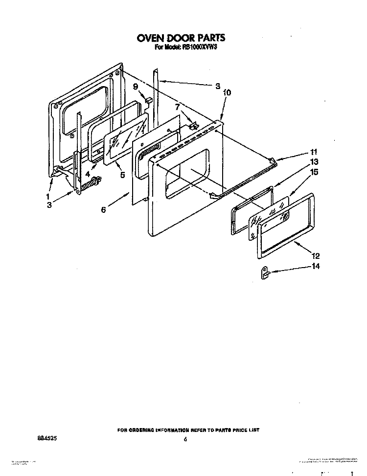 OVEN DOOR Diagram and Parts List for RB1000XVW3  Whirlpool Wall Oven